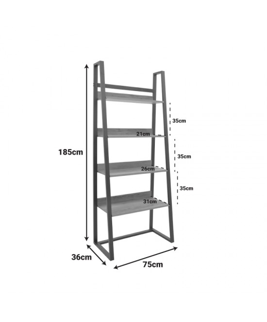 Βιβλιοθήκη Ryder pakoworld καρυδί-μαύρο 75x36x185εκ