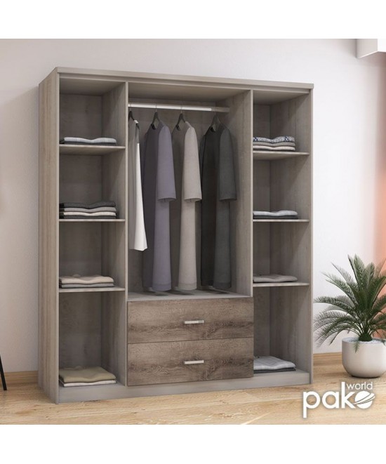 Ντουλάπα ρούχων τετράφυλλη OLYMPUS pakoworld χρώμα castillo-toro 159x57x183εκ