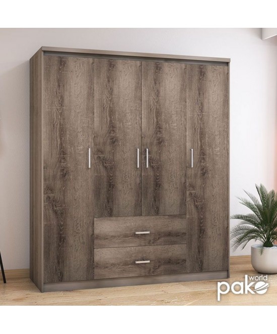 Ντουλάπα ρούχων τετράφυλλη OLYMPUS pakoworld χρώμα castillo-toro 159x57x183εκ