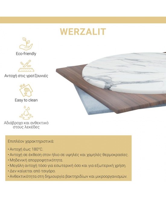 Επιφάνεια τραπεζιού Skyline pakoworld Werzalit ivory Φ70εκ πάχους 25mm