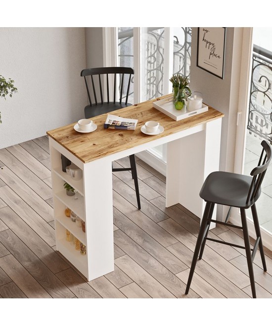 Τραπέζι μπαρ Riff pakoworld λευκό-sonoma 120x51.5x101.5εκ
