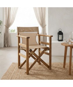 Καρέκλα-πολυθρόνα σκηνοθέτη Retto pakoworld μασίφ ξύλο οξιάς καρυδί-πανί φραπέ