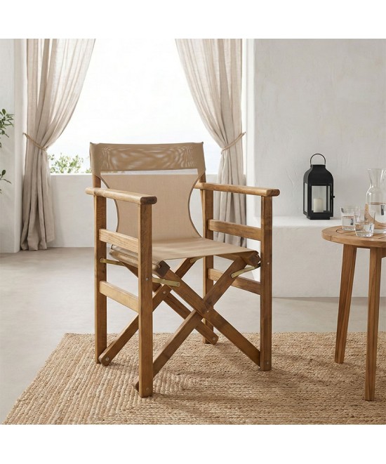 Καρέκλα-πολυθρόνα σκηνοθέτη Retto pakoworld μασίφ ξύλο οξιάς καρυδί-πανί φραπέ