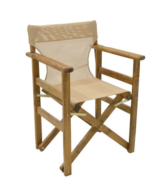 Καρέκλα-πολυθρόνα σκηνοθέτη Retto pakoworld μασίφ ξύλο οξιάς καρυδί-πανί φραπέ