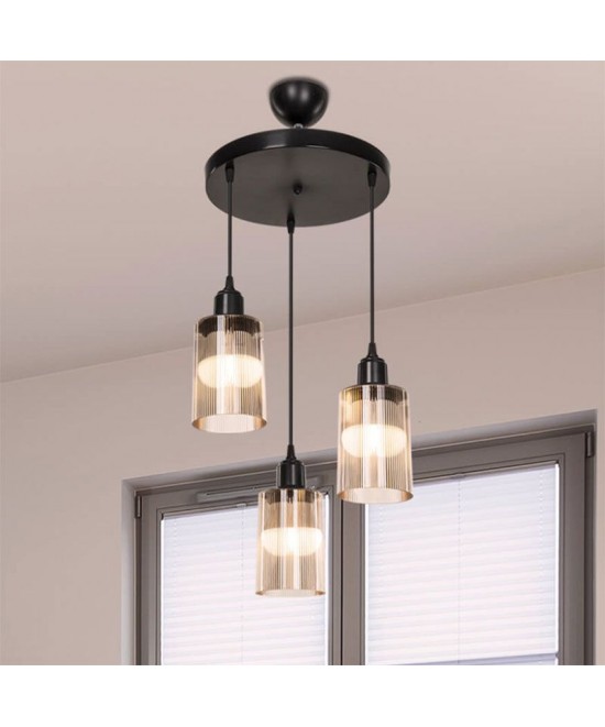 Φωτιστικό οροφής τρίφωτο PWL-1195 pakoworld Ε27 μαύρο-amber Φ30x80εκ