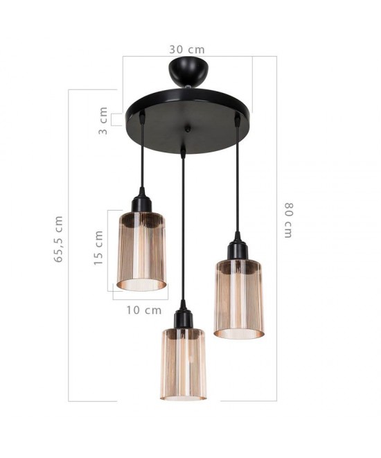 Φωτιστικό οροφής τρίφωτο PWL-1195 pakoworld Ε27 μαύρο-amber Φ30x80εκ