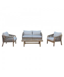 Σαλόνι κήπου Malibu pakoworld φυσικό ξύλο ακακία-ύφασμα μπεζ