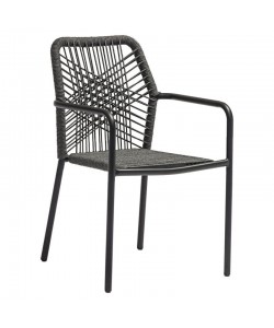 Πολυθρόνα Kherson pakoworld αλουμίνιο σχοινί ανθρακί-μαξιλάρι γκρι