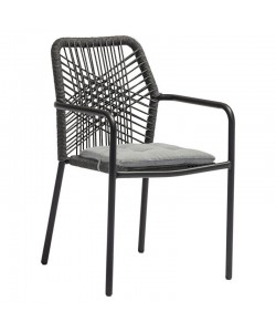 Πολυθρόνα Kherson pakoworld αλουμίνιο σχοινί ανθρακί-μαξιλάρι γκρι