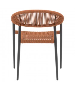 Πολυθρόνα Freiburg pakoworld αλουμίνιο μαύρο-σχοινί φυσικό-κεραμιδί