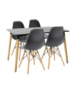 Τραπεζαρία Natali-Julita pakoworld σετ 5τεμ μαύρο-φυσικό 120x80x76εκ