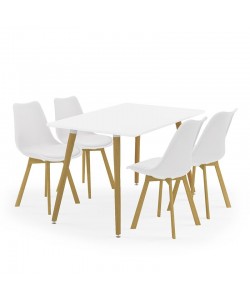 Tραπεζαρία Natali-Gaston σετ 5τμχ λευκό σε απόχρωση λευκό-φυσικό 120x80x73εκ