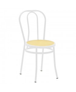 Καρέκλα Βιέννης pakoworld pe rattan μπεζ-μέταλλο λευκό