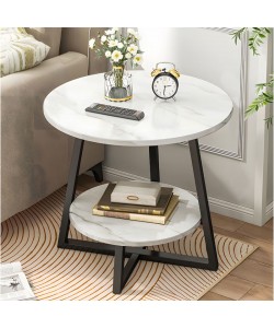 Τραπέζι σαλονιού Rota MDF λευκό μαρμάρου-μαύρο Φ60x60cm