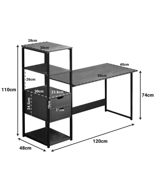 Γραφείο Zayn ΙΙ pakoworld με ραφιέρα-MDF καρυδί-μαύρο 107x40x110εκ