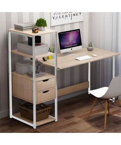 Γραφείο Zayn ΙΙ pakoworld με ραφιέρα-MDF φυσικό-λευκό 107x40x110εκ