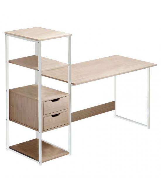Γραφείο Zayn ΙΙ pakoworld με ραφιέρα-MDF φυσικό-λευκό 107x40x110εκ