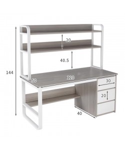 Γραφείο Soco pakoworld με ραφιέρα-MDF γκρι-λευκό 120x50x144εκ