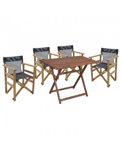 Tραπεζαρία Retto σετ 5τμχ μασίφ ξύλο οξιάς καρυδί-πανί μαύρο 80x60x72εκ