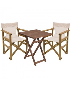 Tραπεζαρία Retto σετ 3τμχ μασίφ ξύλο οξιάς καρυδί-πανί μπεζ-λευκό 60x60x71εκ