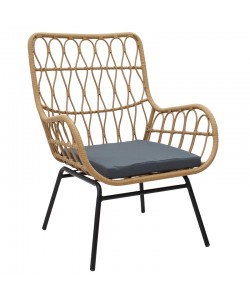 Πολυθρόνα Naoki pakoworld μέταλλο μαύρο-pe φυσικό-μαξιλάρι