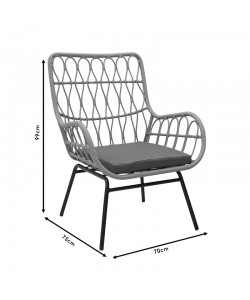 Πολυθρόνα Naoki pakoworld μέταλλο μαύρο-pe φυσικό-μαξιλάρι