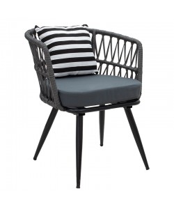 Πολυθρόνα Naoki pakoworld μέταλλο μαύρο-pe γκρι-μαξιλάρι ασπρόμαυρο