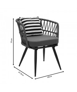 Πολυθρόνα Naoki pakoworld μέταλλο μαύρο-pe γκρι-μαξιλάρι ασπρόμαυρο