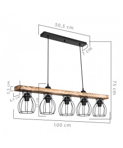 Φωτιστικό οροφής πεντάφωτο Jazzy pakoworld Ε27 καρυδί-μαύρο 100x27εκ