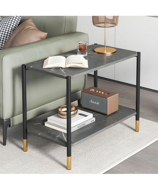 Βοηθητικό τραπέζι Mara MDF ανθρακί μαρμάρου-μαύρο 80x40x55cm