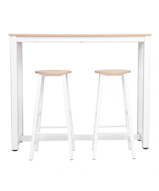 Σετ τραπέζι μπαρ Marle pakoworld 3τμχ φυσικό-λευκό πόδι 120x40x100εκ