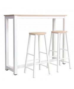 Σετ τραπέζι μπαρ Marle pakoworld 3τμχ φυσικό-λευκό πόδι 120x40x100εκ