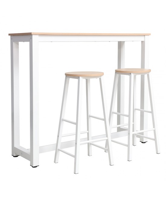 Σετ τραπέζι μπαρ Marle pakoworld 3τμχ φυσικό-λευκό πόδι 120x40x100εκ