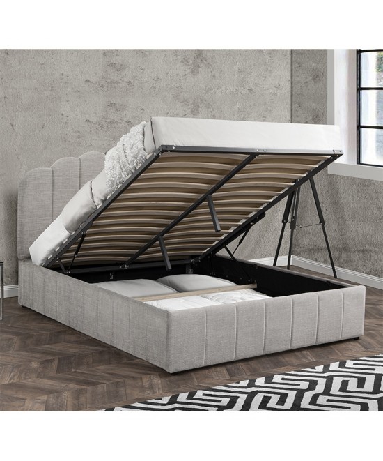 Κρεβάτι διπλό Tatiana pakoworld ύφασμα γκρι με αποθηκευτικό χώρο 160x200εκ