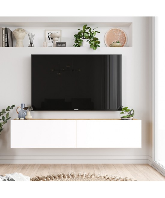 Έπιπλο τηλεόρασης επιτοίχιο Serit pakoworld λευκό-sonoma 140x31.6x29.6εκ