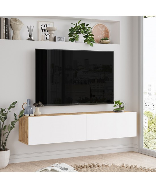 Έπιπλο τηλεόρασης επιτοίχιο Serit pakoworld λευκό-sonoma 140x31.6x29.6εκ