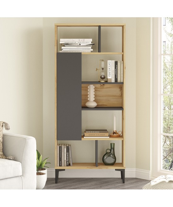 Βιβλιοθήκη Neville pakoworld φυσικό-ανθρακί 72x25x163.3εκ Βιβλιοθήκη Neville pakoworld φυσικό-ανθρακί 72x25x163.3εκ