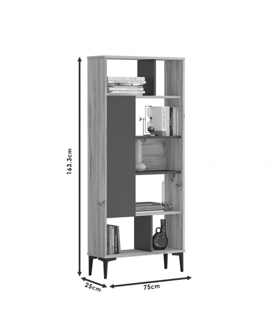 Βιβλιοθήκη Neville pakoworld φυσικό-ανθρακί 72x25x163.3εκ Βιβλιοθήκη Neville pakoworld φυσικό-ανθρακί 72x25x163.3εκ