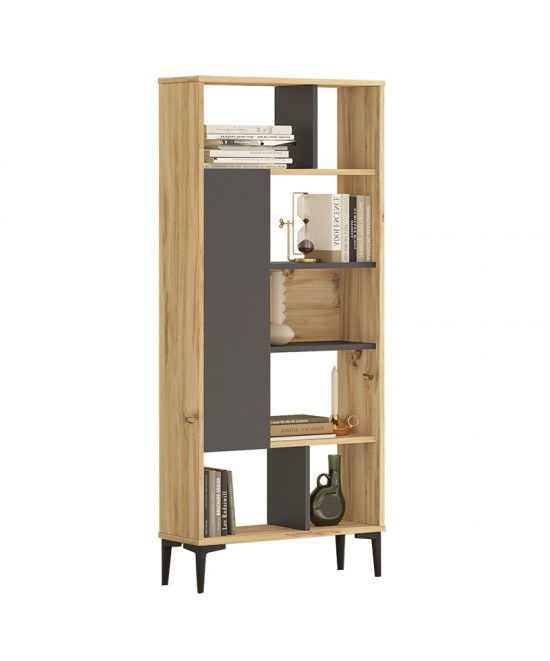 Βιβλιοθήκη Neville pakoworld φυσικό-ανθρακί 72x25x163.3εκ Βιβλιοθήκη Neville pakoworld φυσικό-ανθρακί 72x25x163.3εκ