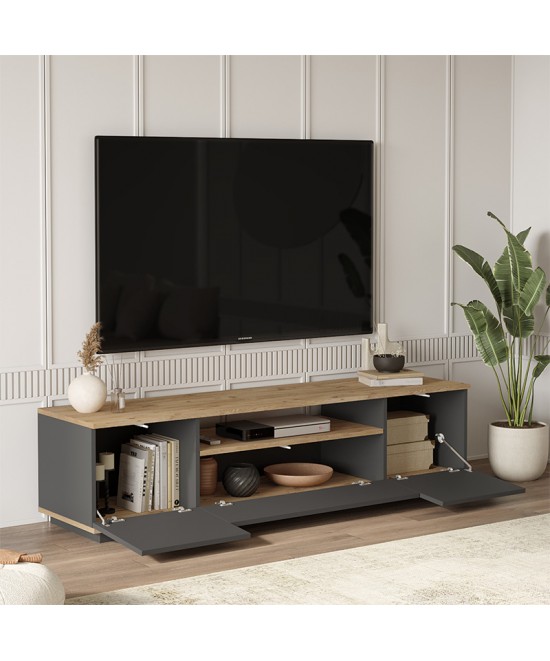 Έπιπλο τηλεόρασης Soren pakoworld sonoma-ανθρακί 180x.44.5x44.6εκ Έπιπλο τηλεόρασης Soren pakoworld sonoma-ανθρακί 180x.44.5x44.6εκ