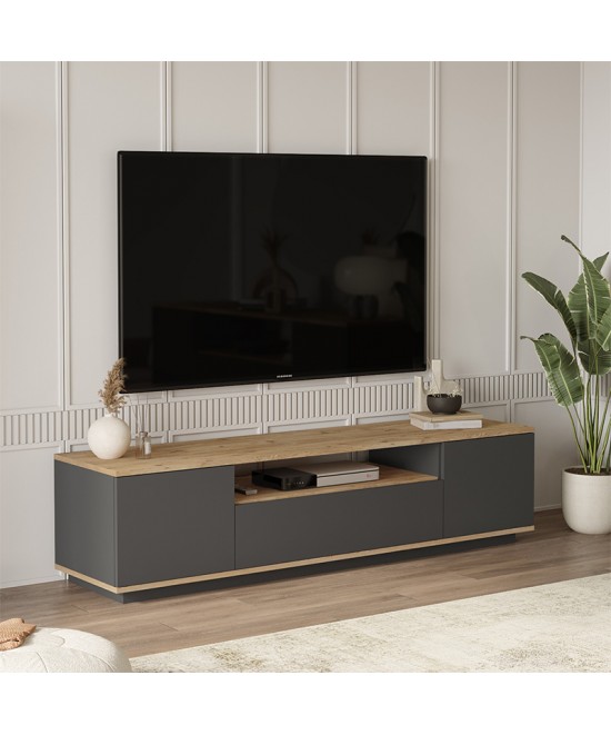 Έπιπλο τηλεόρασης Soren pakoworld sonoma-ανθρακί 180x.44.5x44.6εκ Έπιπλο τηλεόρασης Soren pakoworld sonoma-ανθρακί 180x.44.5x44.6εκ