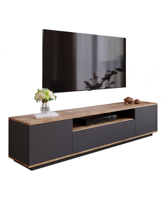 Έπιπλο τηλεόρασης Soren pakoworld sonoma-ανθρακί 180x.44.5x44.6εκ Έπιπλο τηλεόρασης Soren pakoworld sonoma-ανθρακί 180x.44.5x44.6εκ