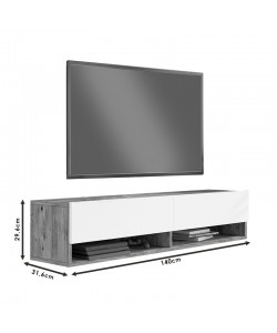 Έπιπλο τηλεόρασης επιτοίχιο Roscoe pakoworld λευκό-sonoma 140x31.6x29.6εκ Έπιπλο τηλεόρασης επιτοίχιο Roscoe pakoworld λευκό-sonoma 140x31.6x29.6εκ