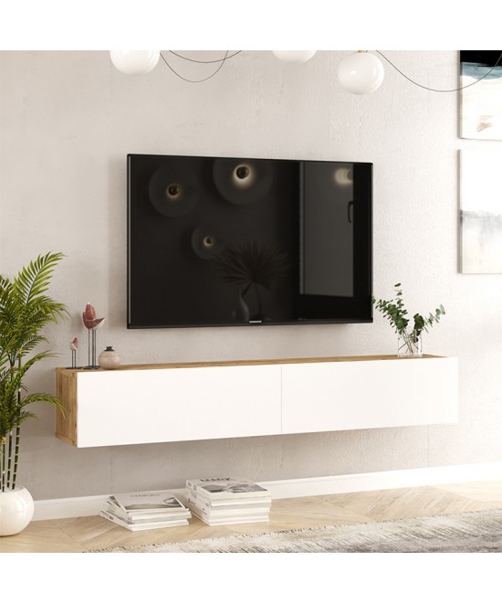 Έπιπλο τηλεόρασης επιτοίχιο Dello pakoworld λευκό-sonoma 180x31.6x29.6εκ