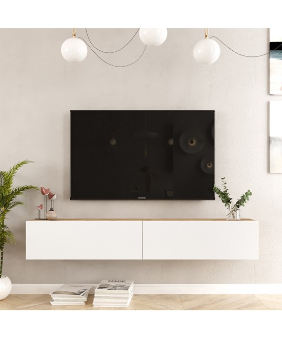Έπιπλο τηλεόρασης επιτοίχιο Dello pakoworld λευκό-sonoma 180x31.6x29.6εκ