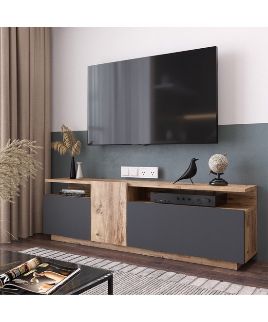 Έπιπλο τηλεόρασης Elana pakoworld sonoma-ανθρακί 150x29.5x46.3εκ Έπιπλο τηλεόρασης Elana pakoworld sonoma-ανθρακί 150x29.5x46.3εκ