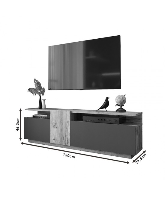 Έπιπλο τηλεόρασης Elana pakoworld sonoma-ανθρακί 150x29.5x46.3εκ Έπιπλο τηλεόρασης Elana pakoworld sonoma-ανθρακί 150x29.5x46.3εκ