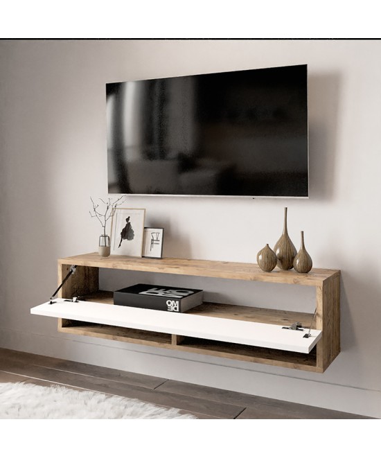 Έπιπλο τηλεόρασης επιτοίχιο Roscoe pakoworld λευκό-oak 100x31.5x29.5εκ