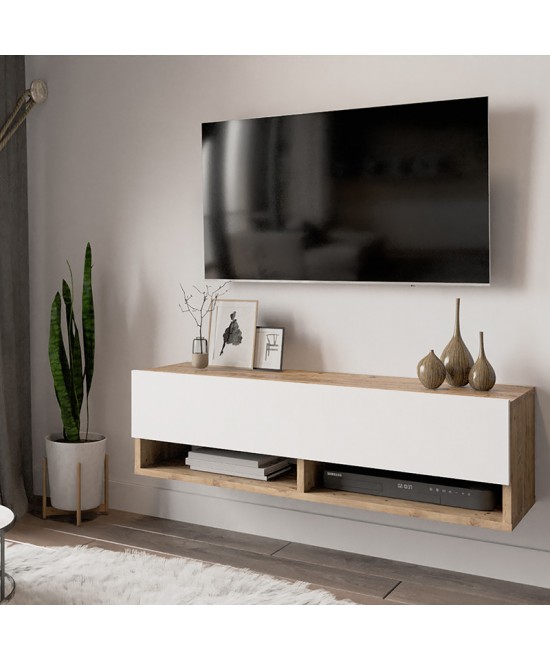 Έπιπλο τηλεόρασης επιτοίχιο Roscoe pakoworld λευκό-oak 100x31.5x29.5εκ