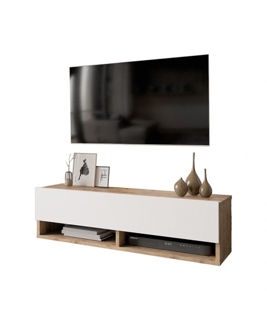 Έπιπλο τηλεόρασης επιτοίχιο Roscoe pakoworld λευκό-oak 100x31.5x29.5εκ